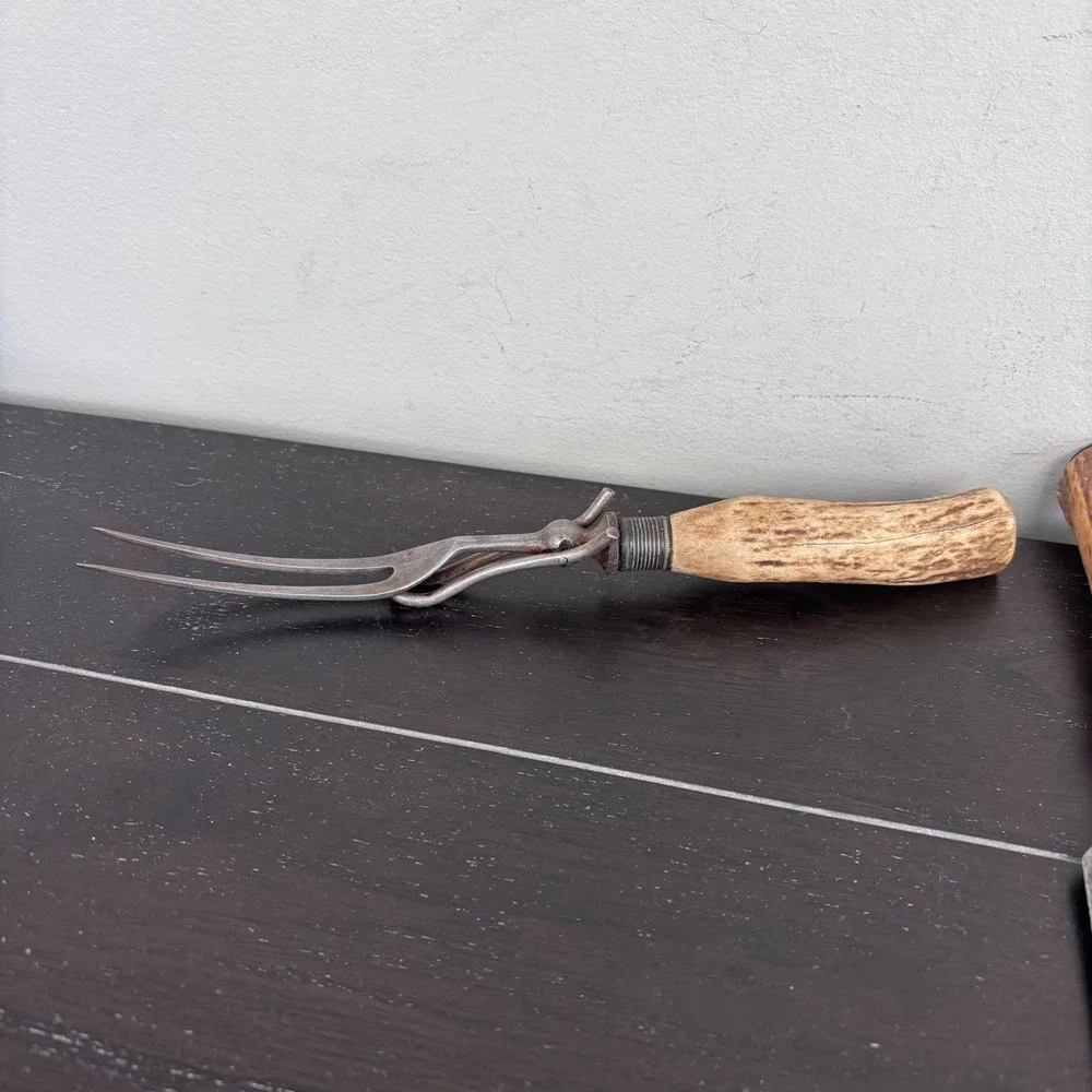 Antique Geo Wostenholm &‎ Sons I*XL Stag Horn Carving Set Sheffield England 2pc
